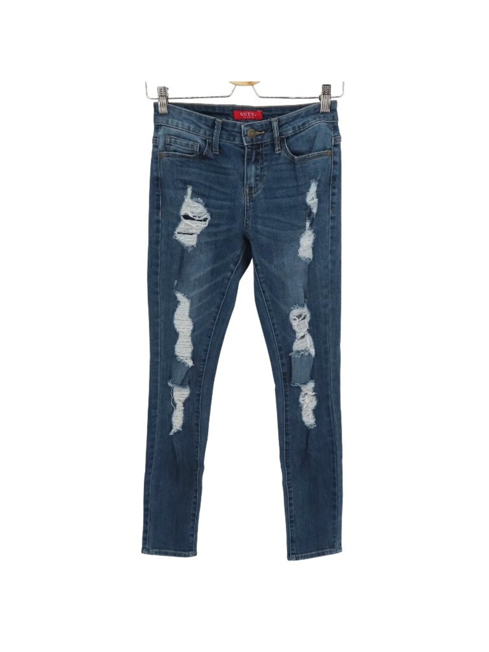 GUESS Women 25 Blue Skinny Denim Jeans Distressed Shredded Pants Stretch Cotton